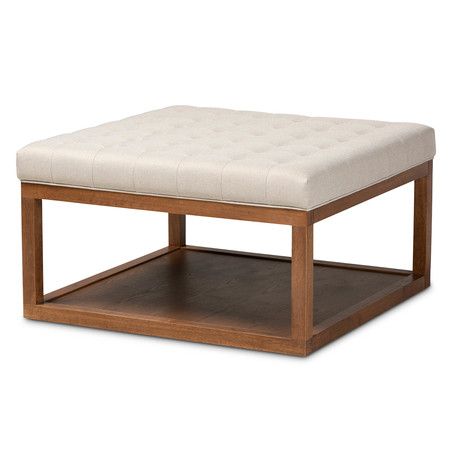 BAXTON STUDIO Alvere Beige Upholstered Walnut Finished Cocktail Ottoman 159-9619